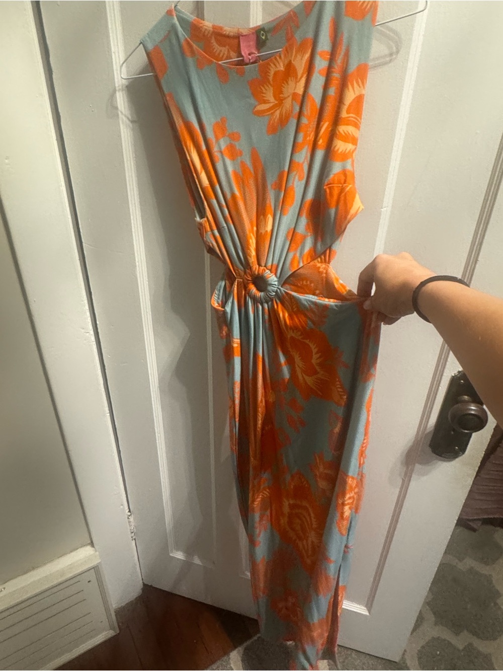 FARM Rio Blue and Orange Tropical Knot-Front Dress - Picture 3 of 4